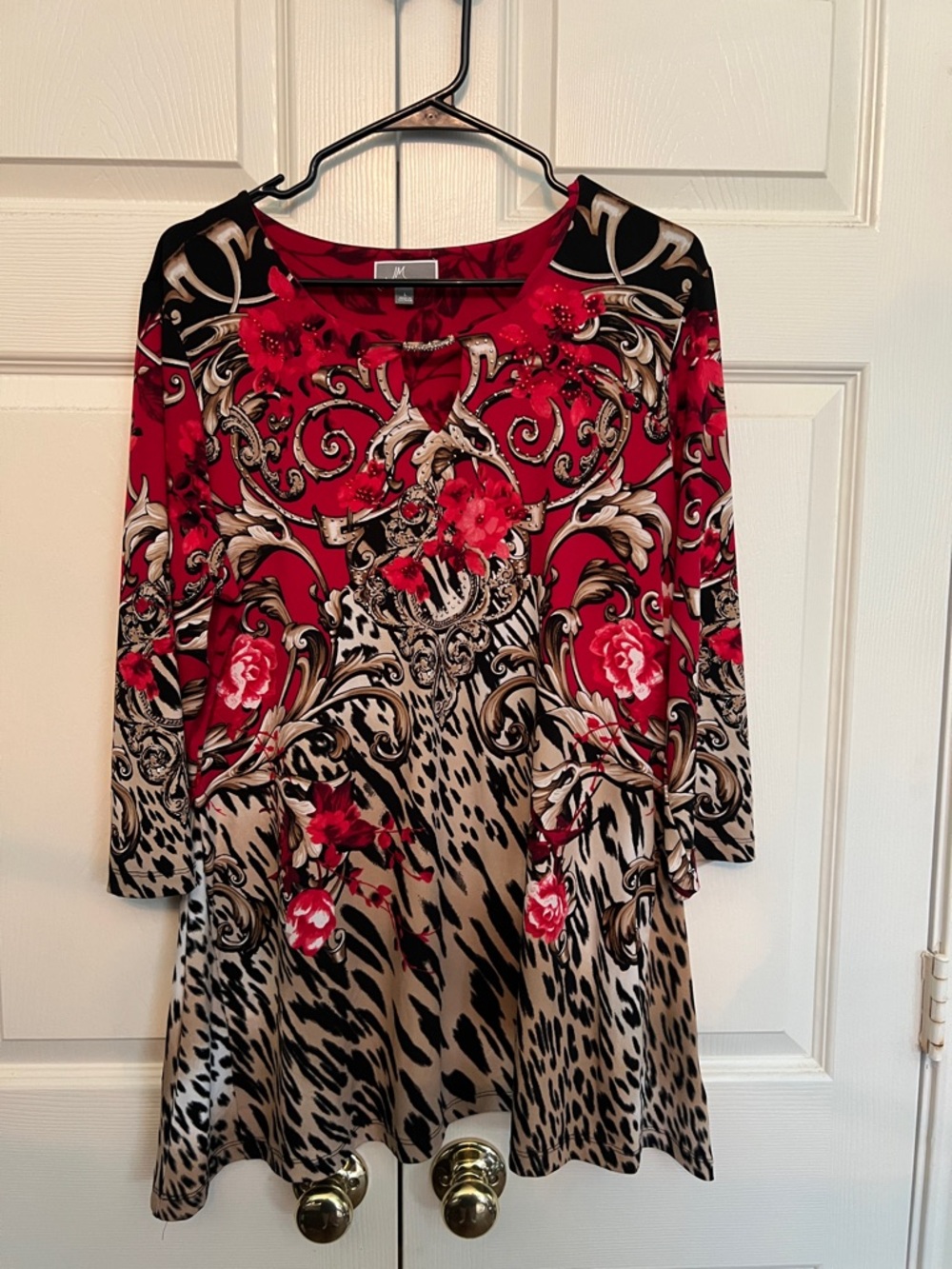 JM Collection Large Red Floral & Animal Print Tunic